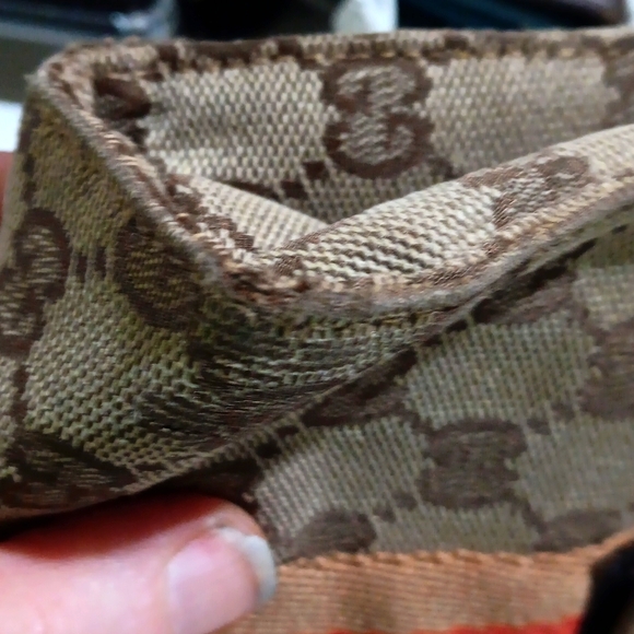 Auth Gucci GG Pouch Vtg VestierCollection Leather/Canvas Brn/Tan Monogram EUC - Picture 10 of 13